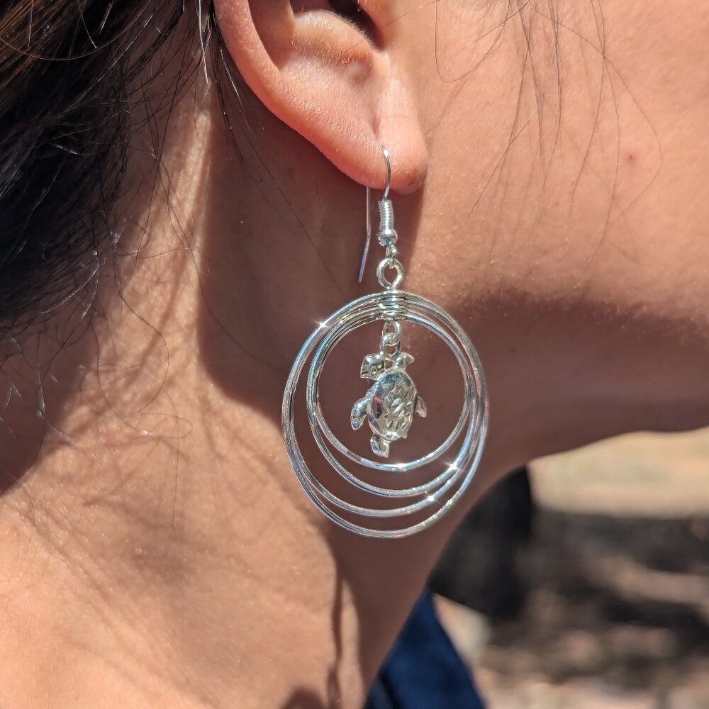 Navajo Turtle Rings‎ Dangle Earrings Sterling Silver Native American Jewelry **